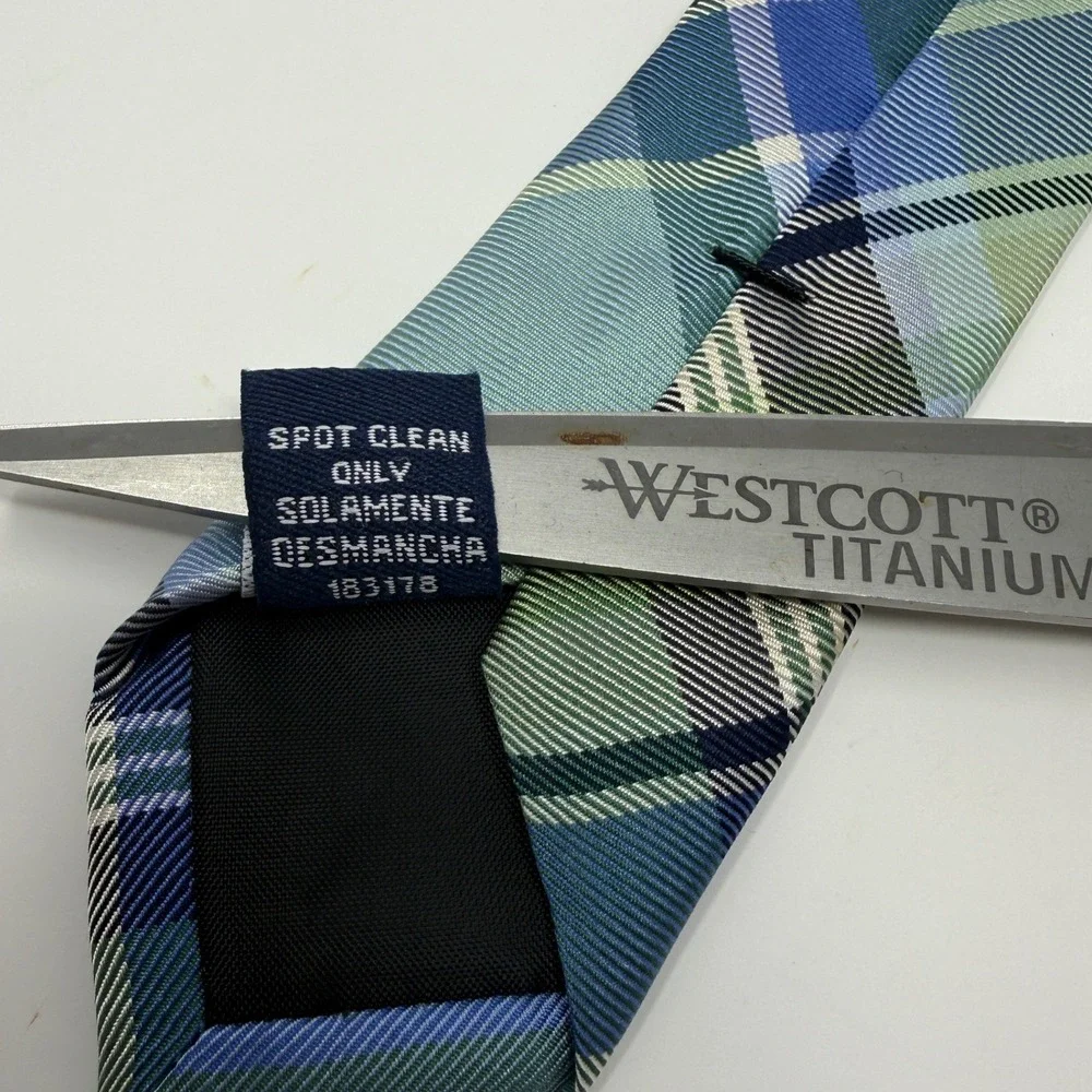 Stafford Mens Blue Green Plaid Silk Necktie Classic Standard Width Tie Spring